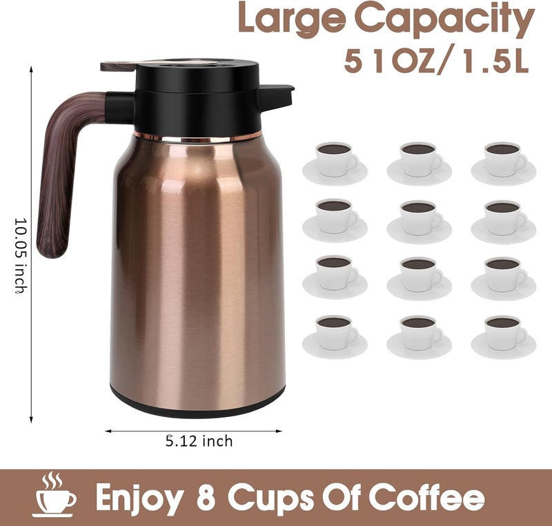 GearRoot 51oz Thermal Coffee Carafe, Stainless Steel Carafes for Hot Liquids 12 Hours, Insulated Coffee Carafes For Keeping Hot Coffee, Hot Water, Tea, Hot Beverage (Gold) - Image 3